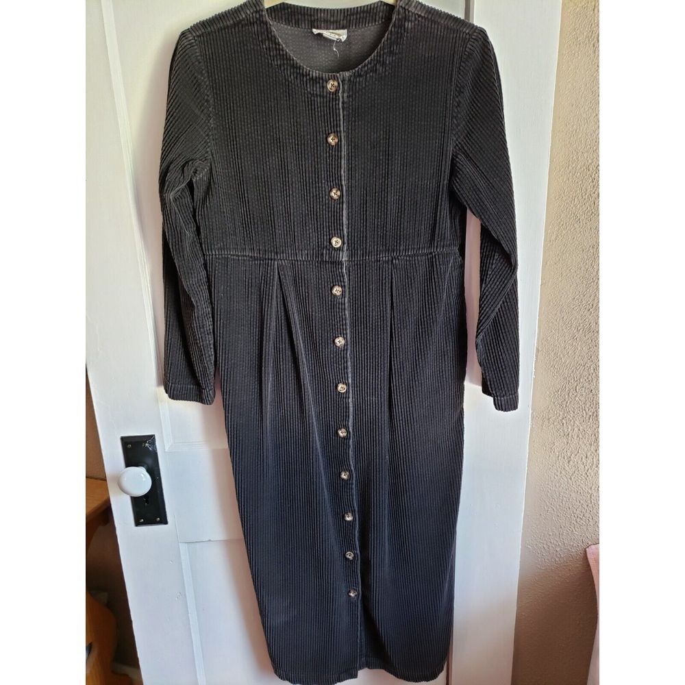 Talbots Petites  Size 6‎ Corduroy Button Front Modest winter Shirt Dress Grey